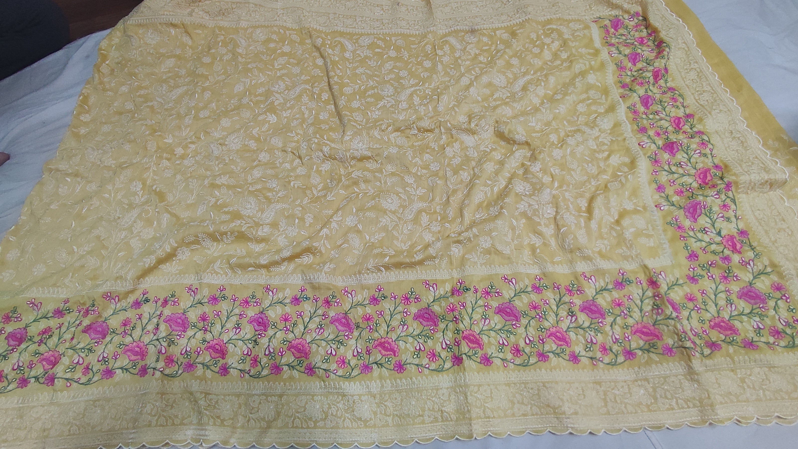 Pure Moonga Georgette Handloom Banarasi Saree With Chikankari - THE WEAVER