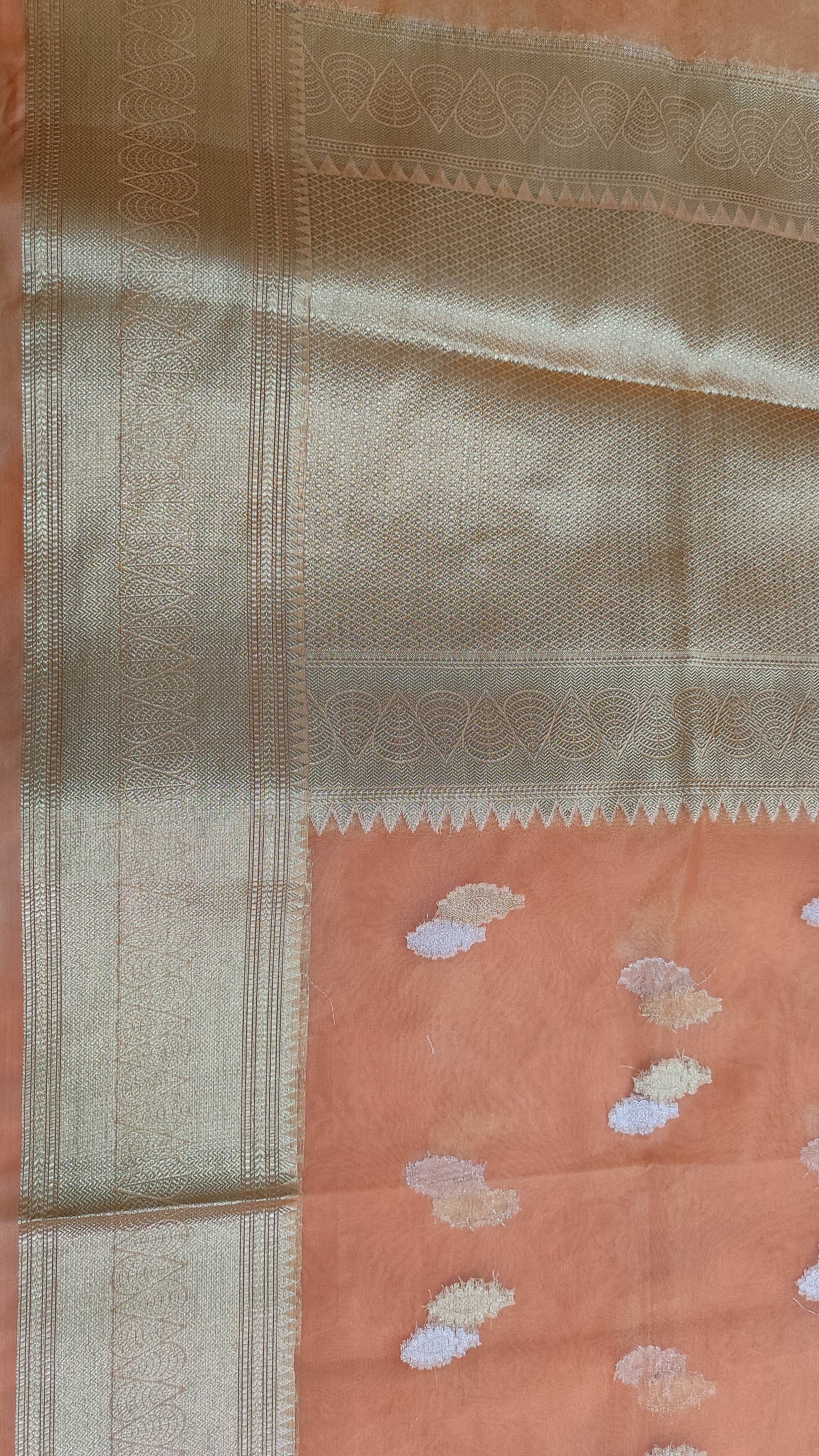 The Weaver's Organza Banarasi Saree With Gold And Silver Buti - THE WEAVER