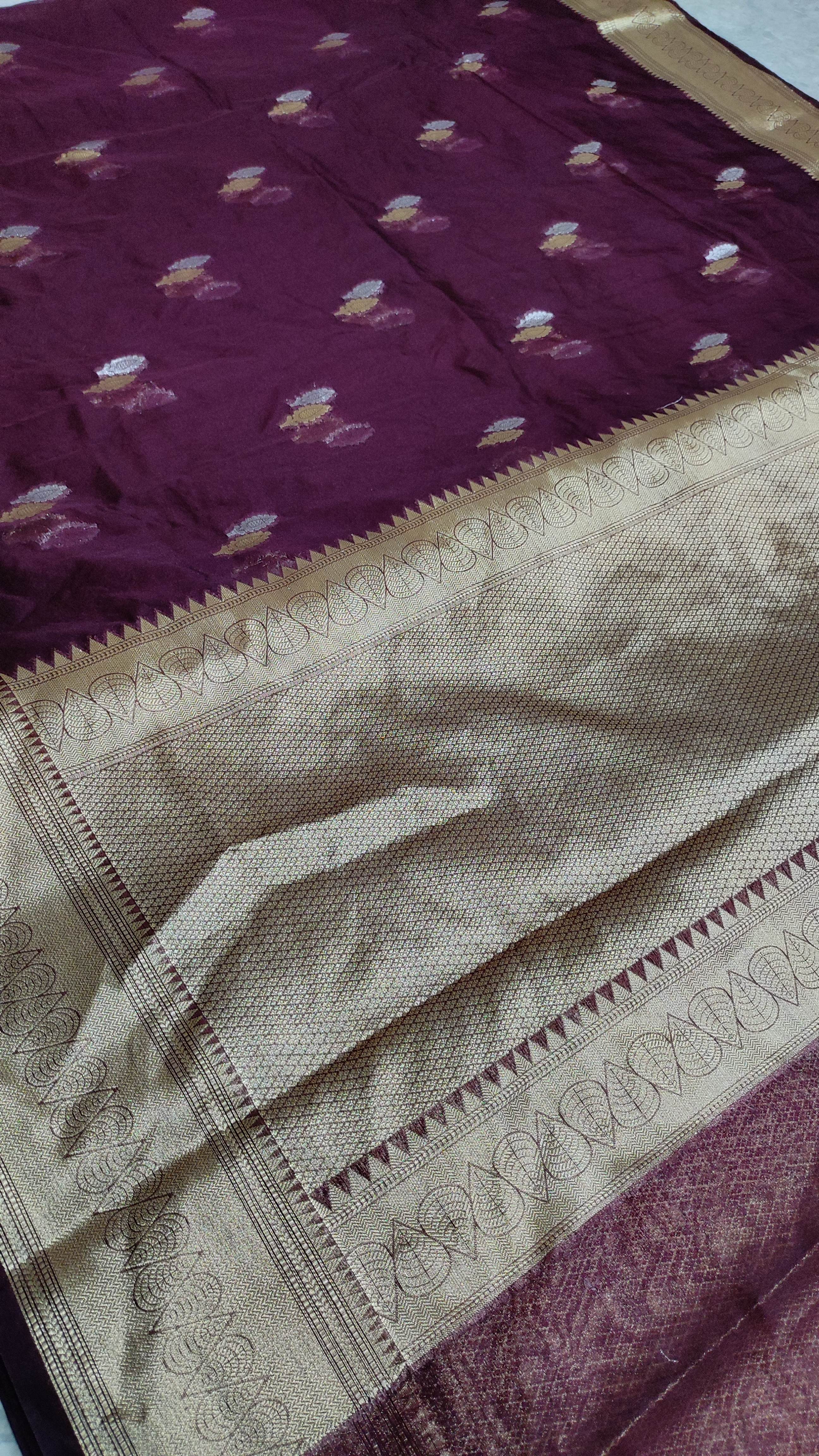 The Weaver's Organza Banarasi Saree With Gold And Silver Buti - THE WEAVER