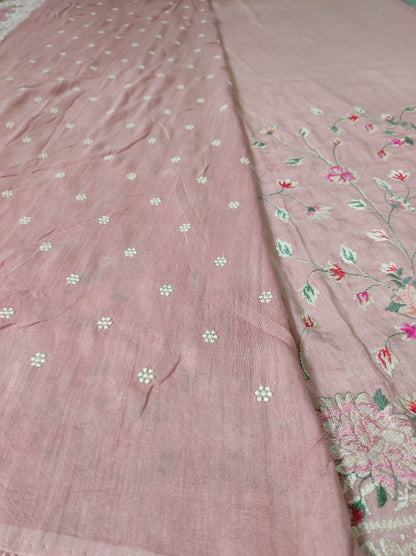 Pure Moonga Georgette Handloom Banarasi Saree With Chikankari