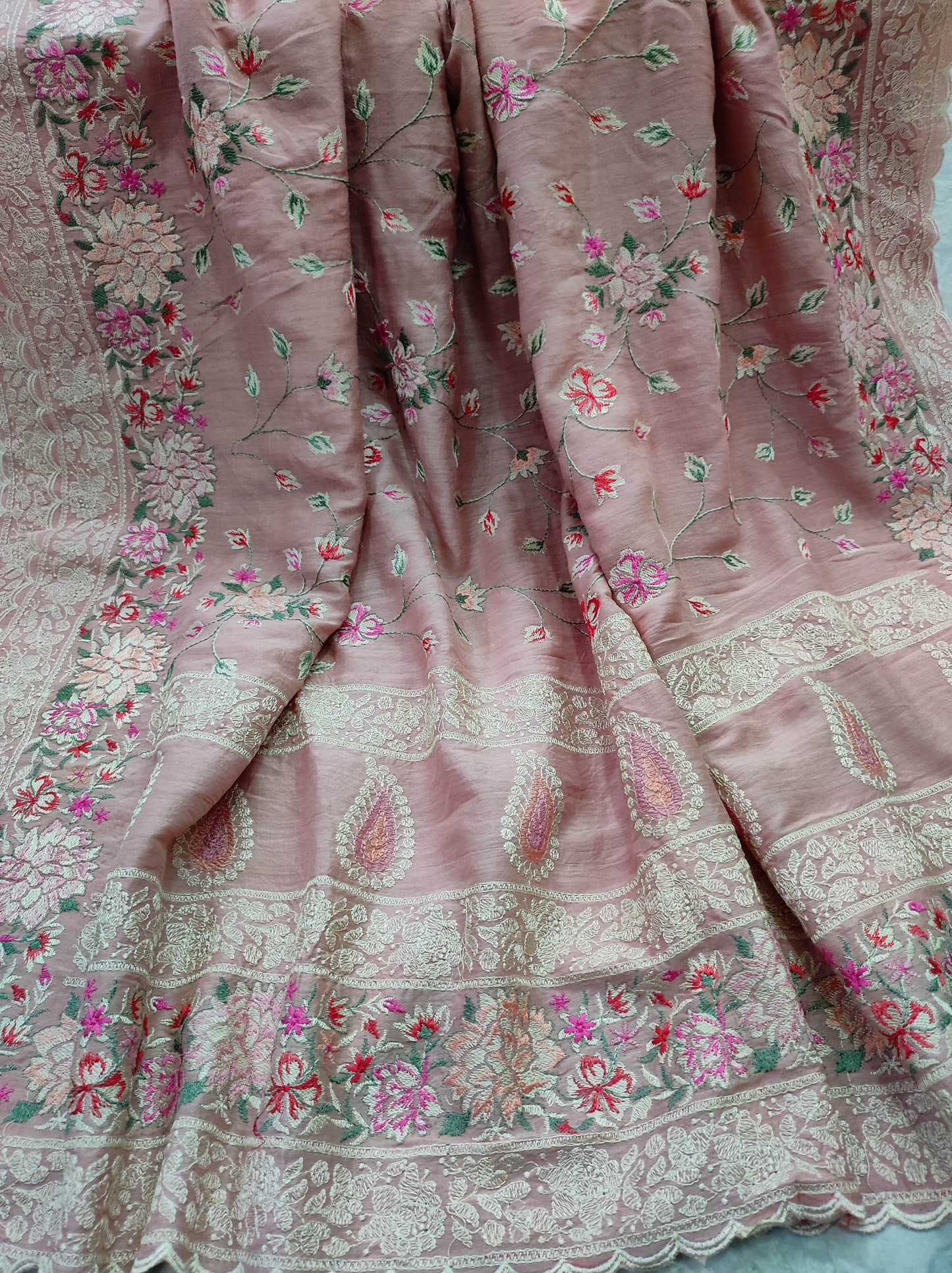 Pure Moonga Georgette Handloom Banarasi Saree With Chikankari