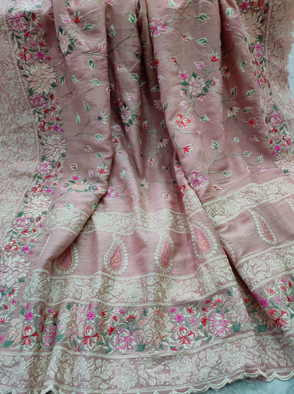 Pure Moonga Georgette Handloom Banarasi Saree With Chikankari