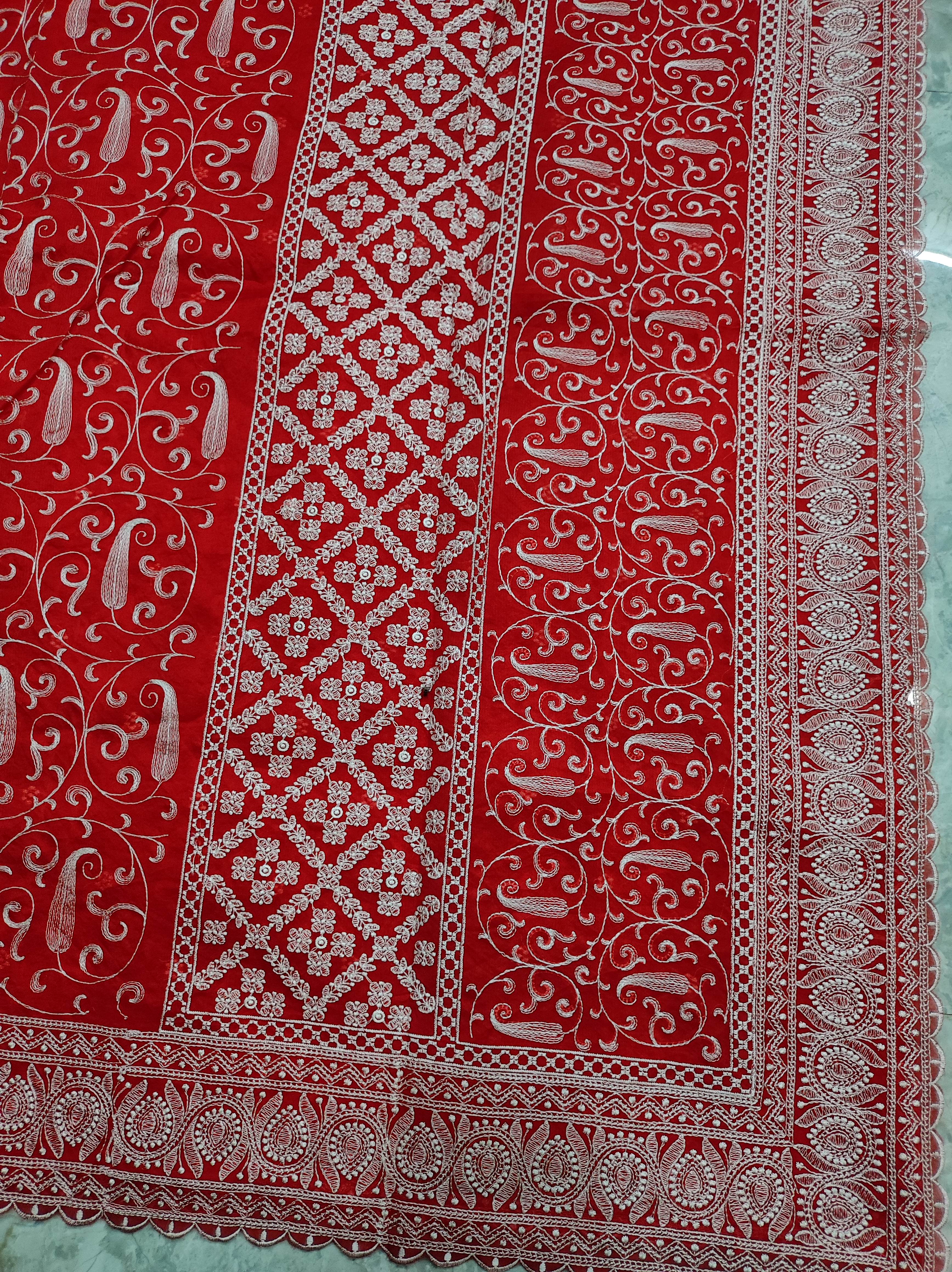 Pure Organza Silk Handloom Banarasi Saree - Chikankari all over - THE WEAVER