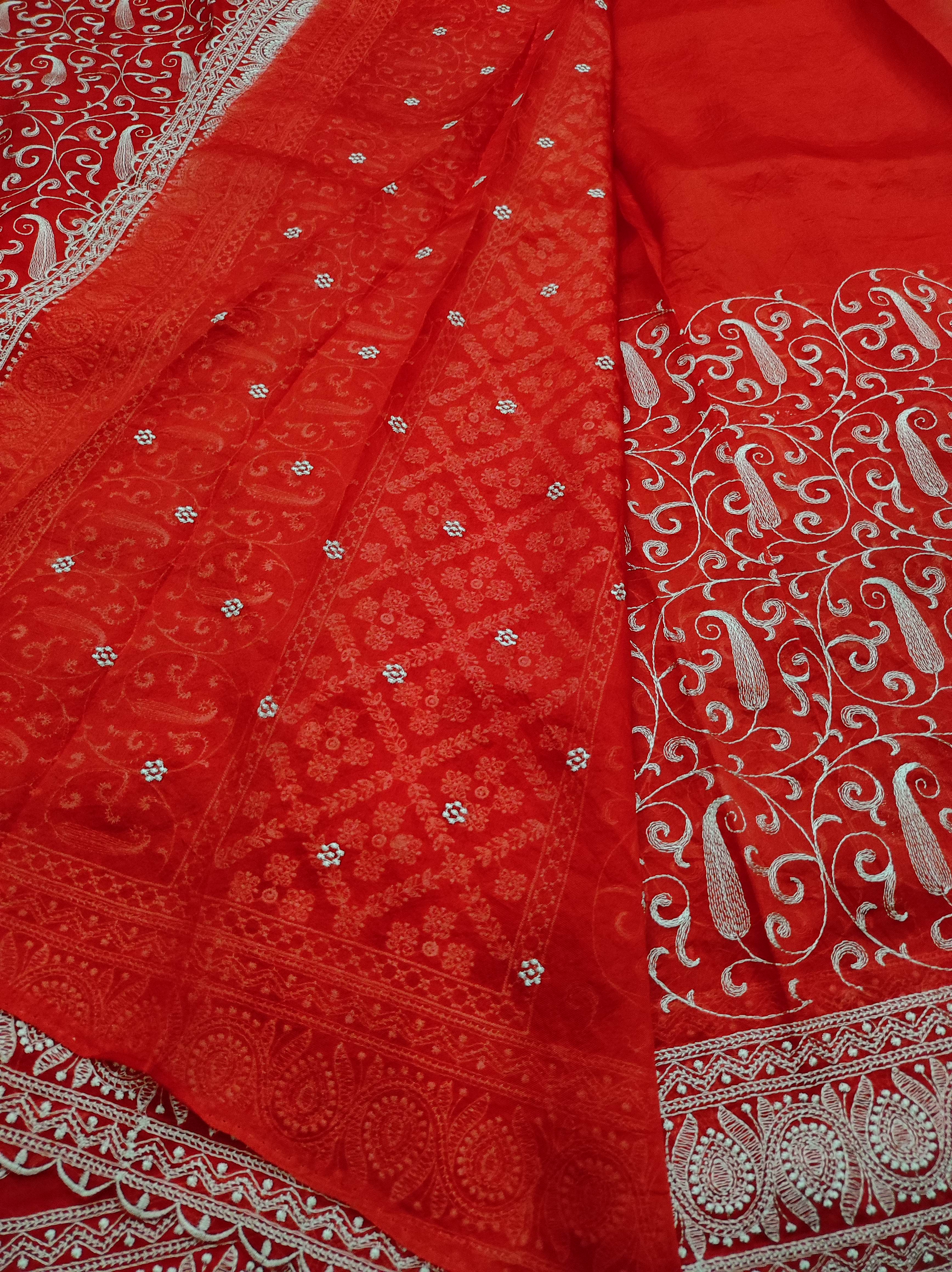 Pure Organza Silk Handloom Banarasi Saree - Chikankari all over - THE WEAVER