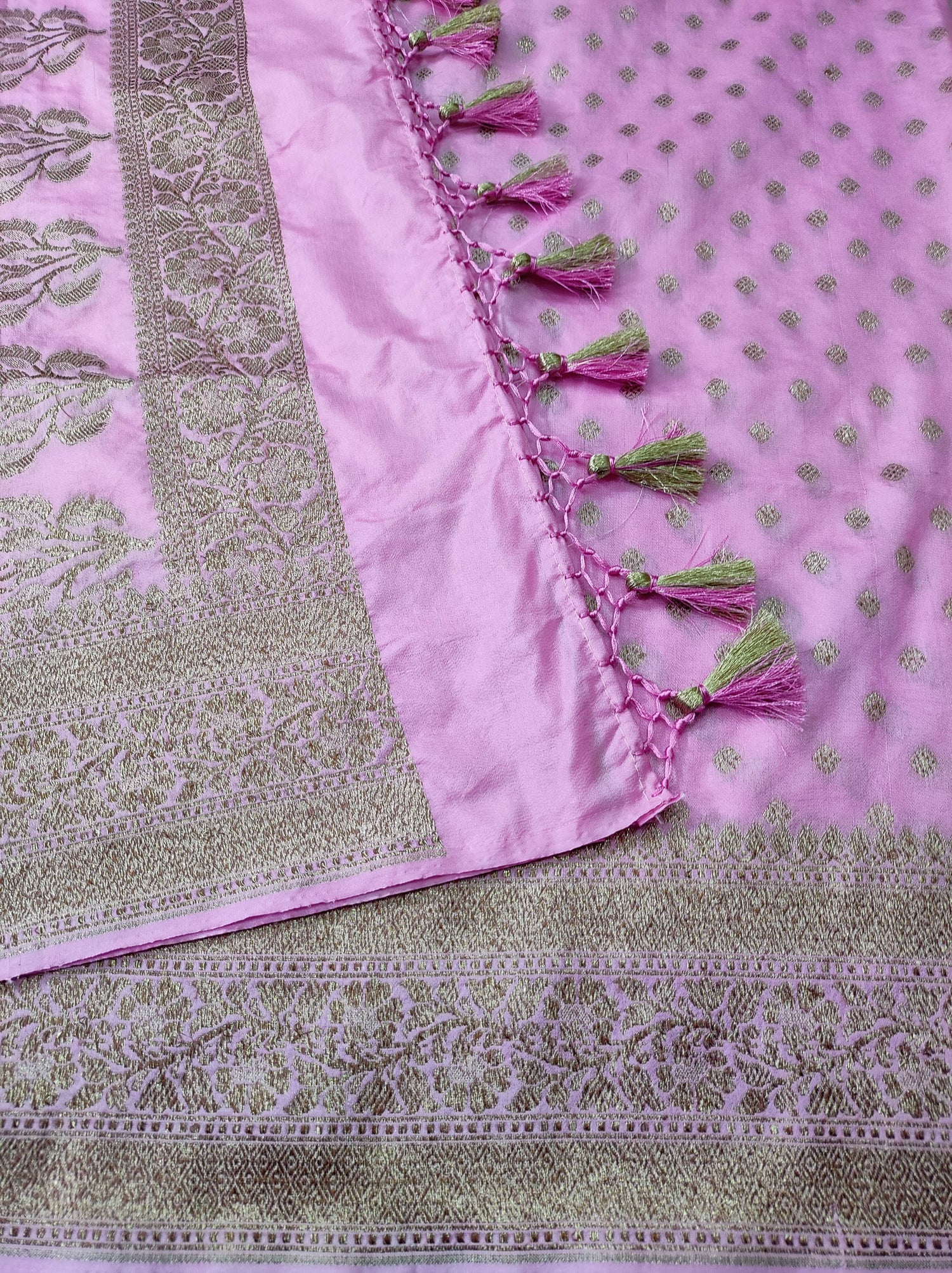 Georgette Banarasi Saree Antique Zari Lavender Rose - The Weaver Banaras