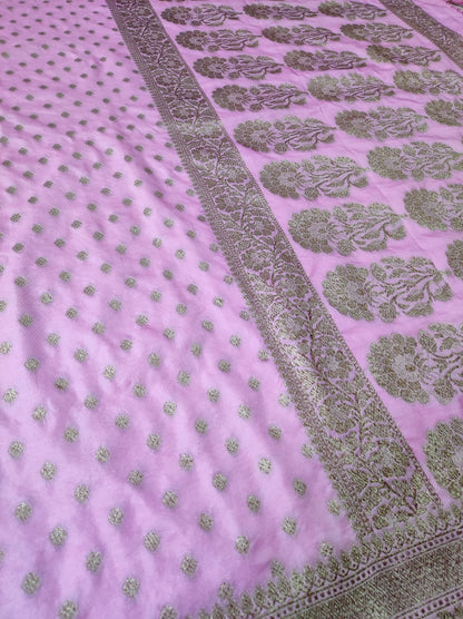Georgette Banarasi Saree Antique Zari Lavender Rose - The Weaver Banaras