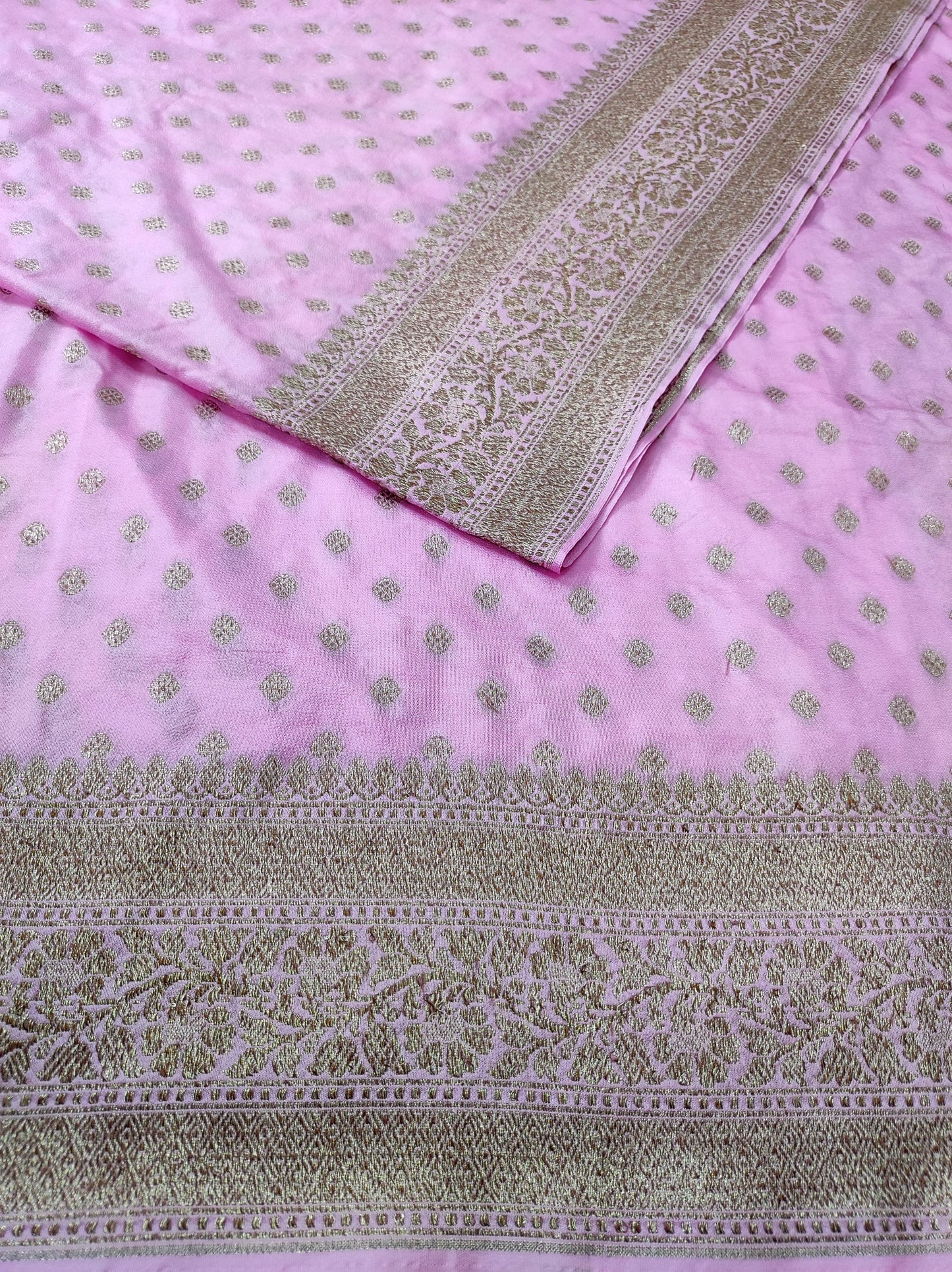 Georgette Banarasi Saree Antique Zari Lavender Rose - The Weaver Banaras