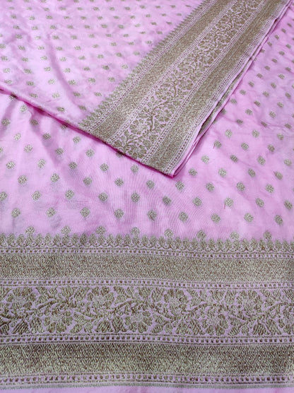 Georgette Banarasi Saree Antique Zari Lavender Rose - The Weaver Banaras