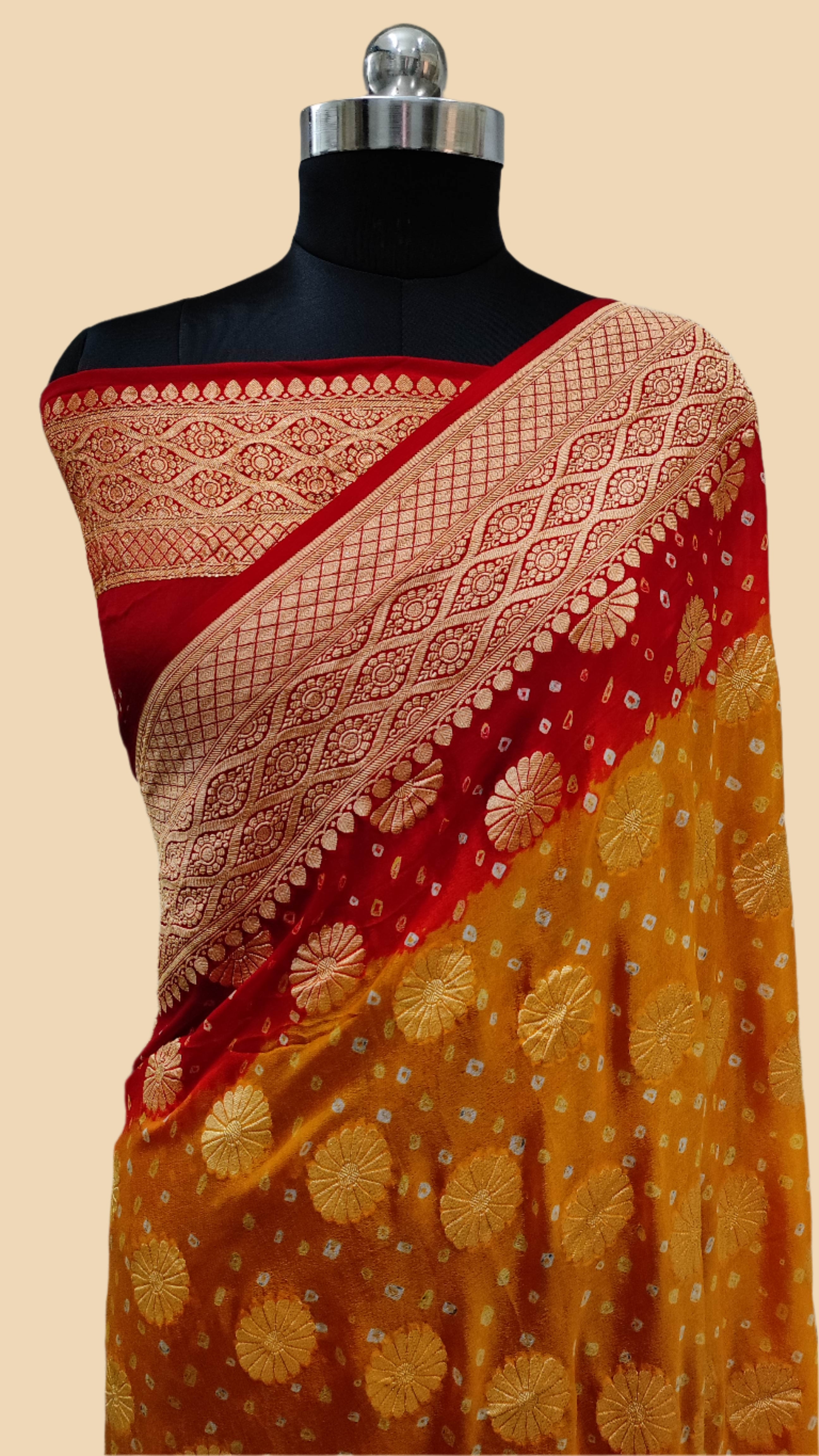 Pure Georgette Banarasi Bandhej Handloom Saree