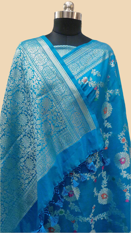 Georgette Banarasi Saree All Over Jaal With Meenakari Firozi