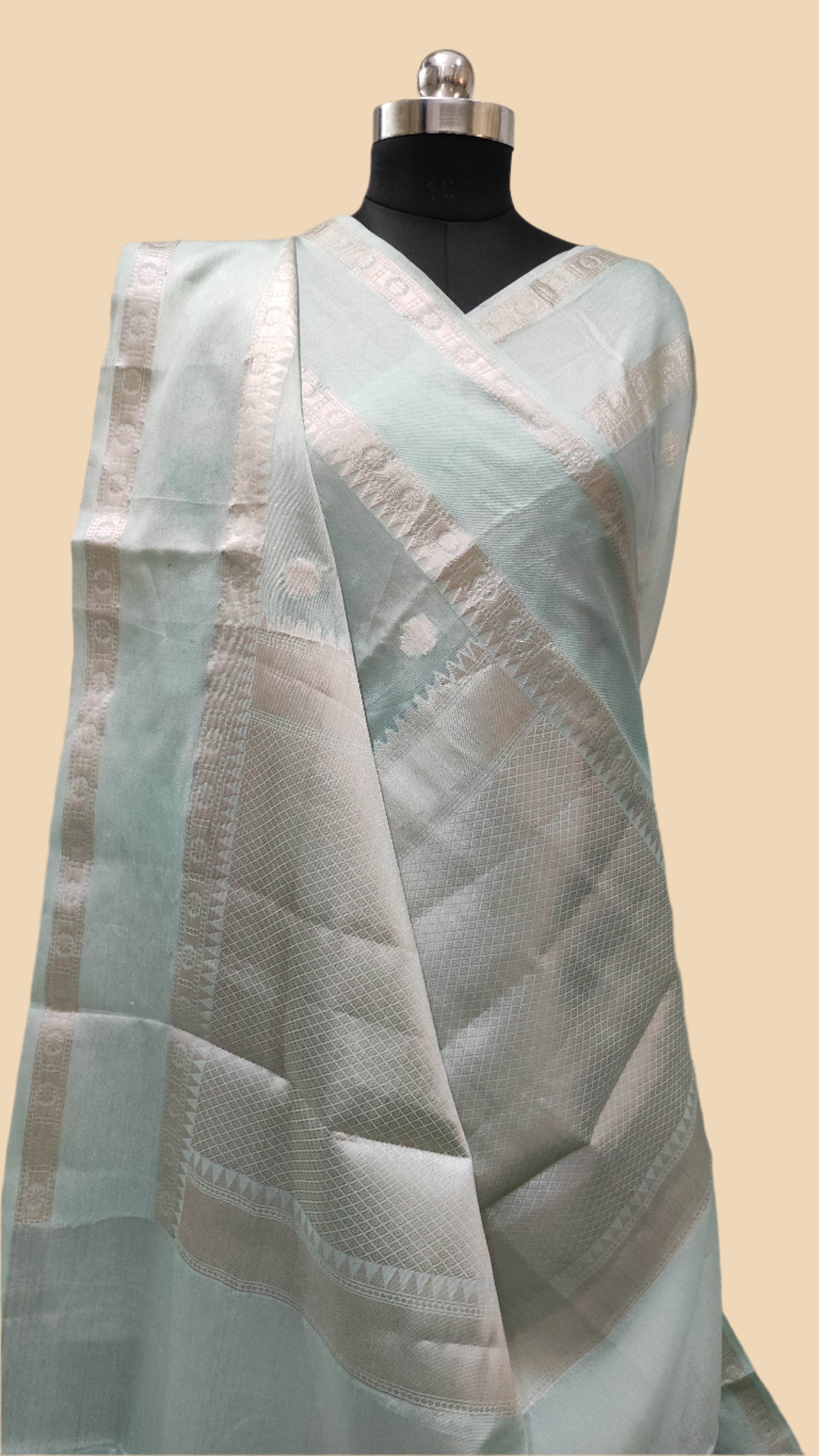 Banarasi Handwoven Warm Soft Silk Saree With Floral Buti Design & Solid Border Water Blue - The Weaver Banaras