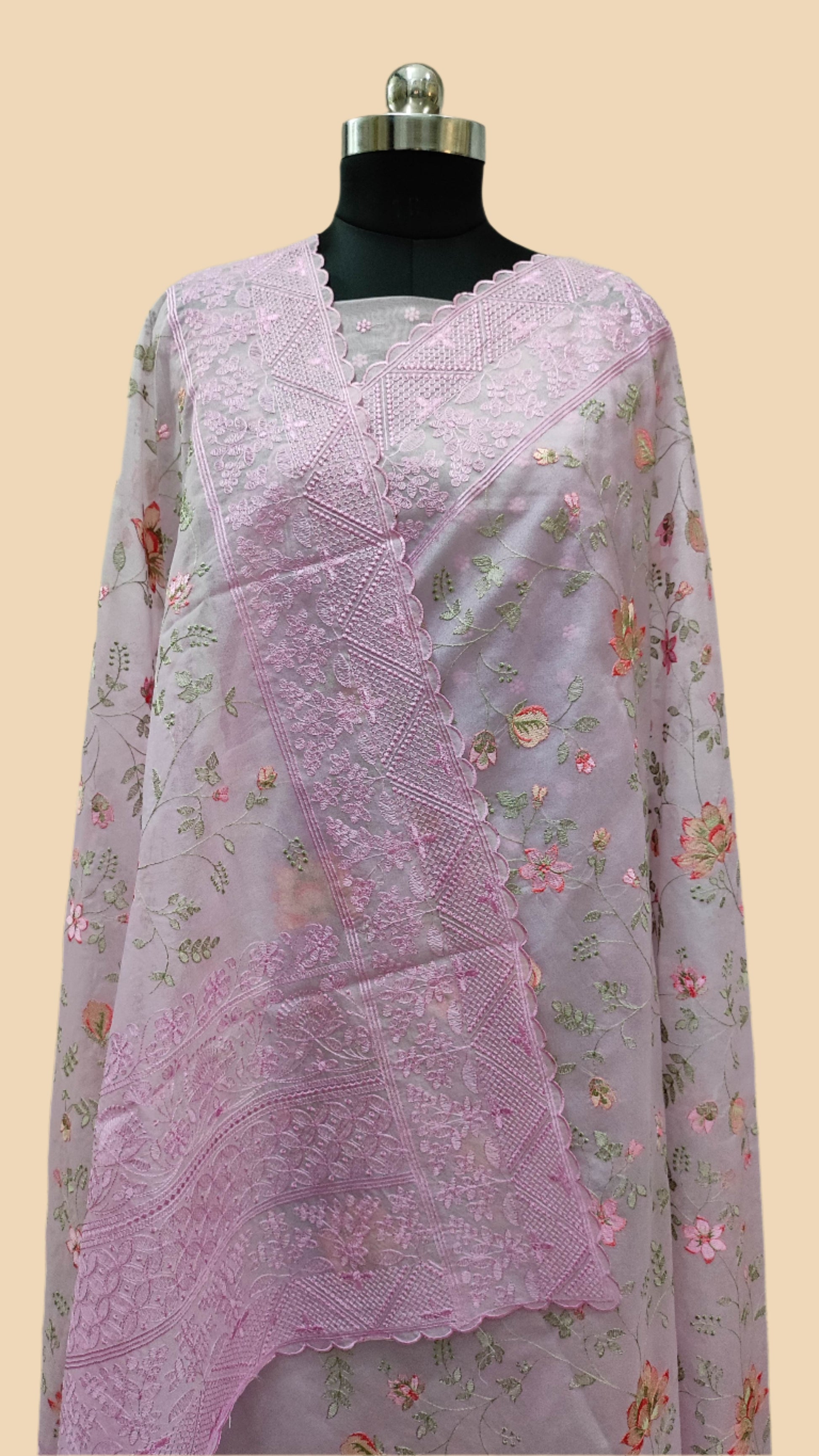 The Weaver's Organza Chikankari Saree - pastel lavender - The Weaver Banaras