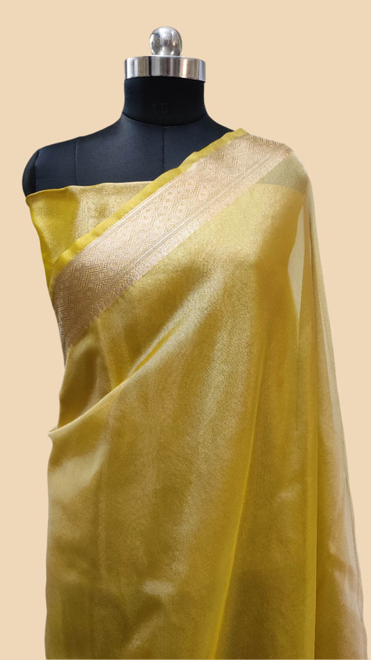 Yellow Jacquard Glass Tissue Saree