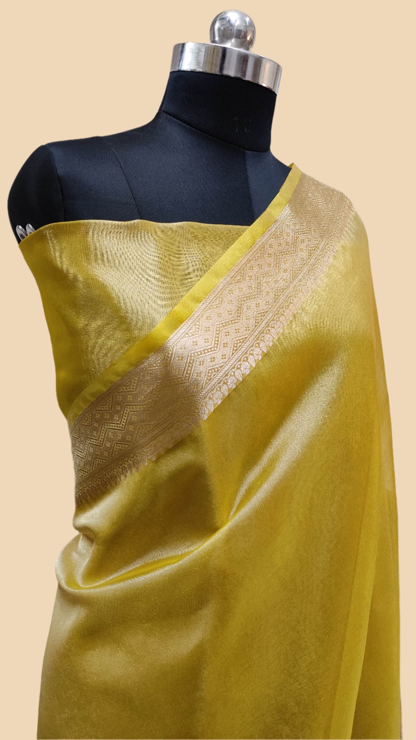 Yellow Jacquard Glass Tissue Saree