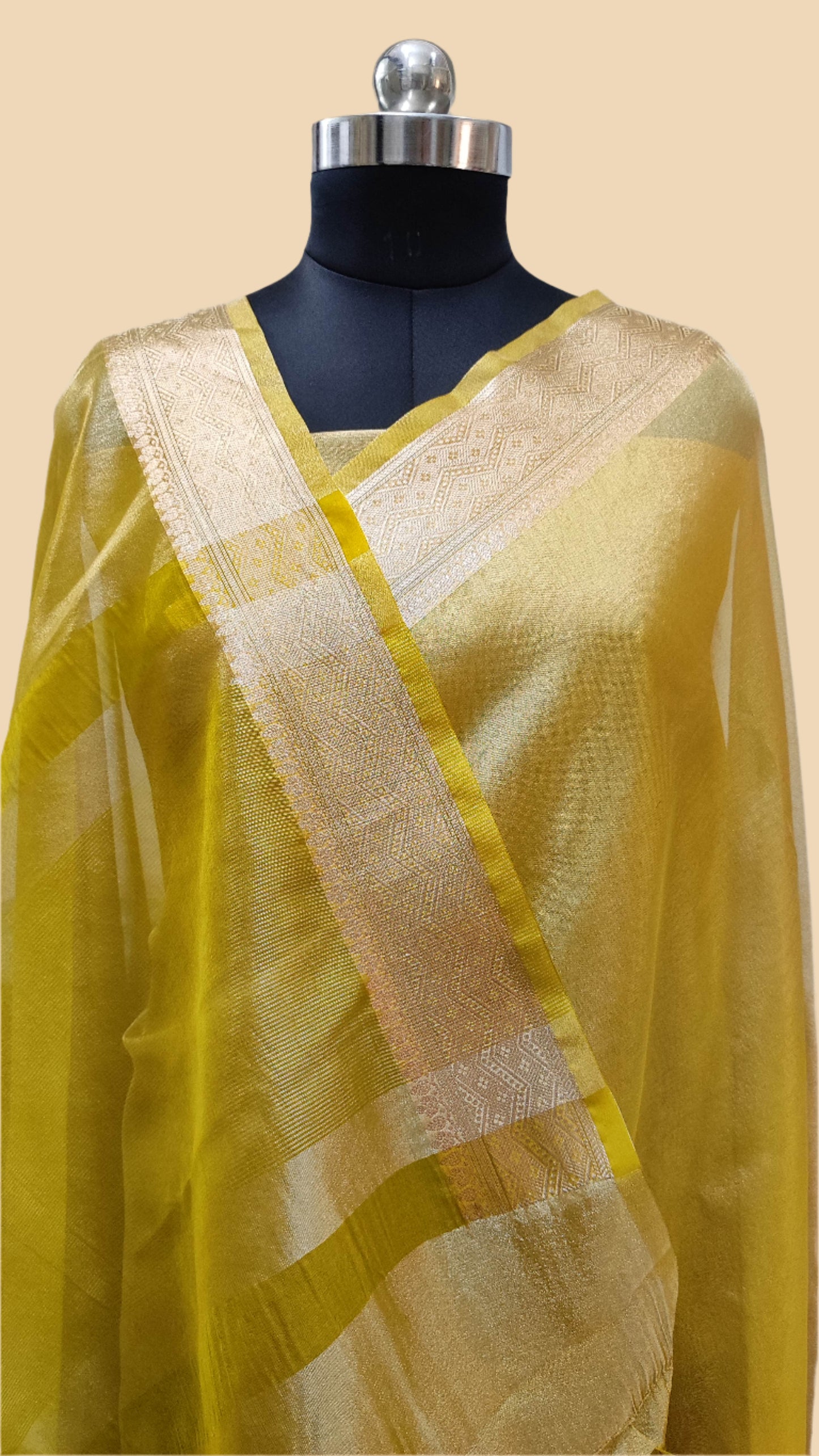 Yellow Jacquard Glass Tissue Saree