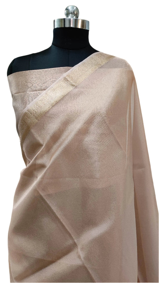 Beige  Jacquard Glass Tissue Saree