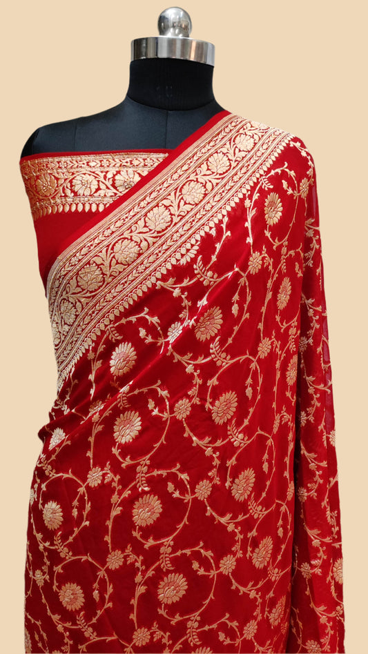 Pure Georgette Handloom Banarasi Saree - Gold zari