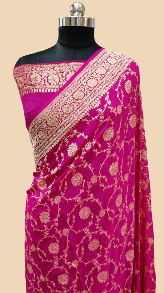 Pure Georgette Handloom Banarasi Saree - Gold zari