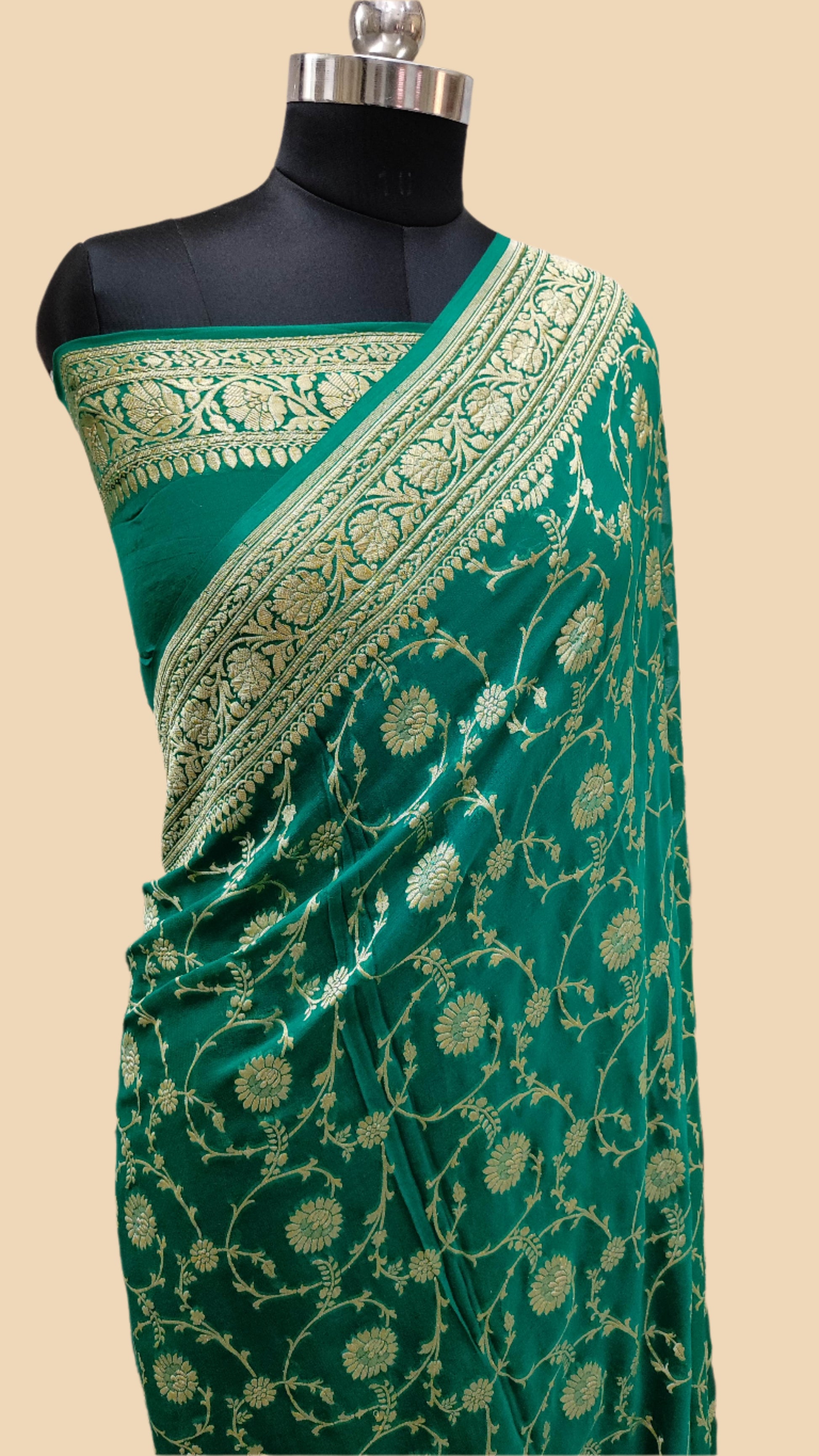 Pure Georgette Handloom Banarasi Saree - Gold zari