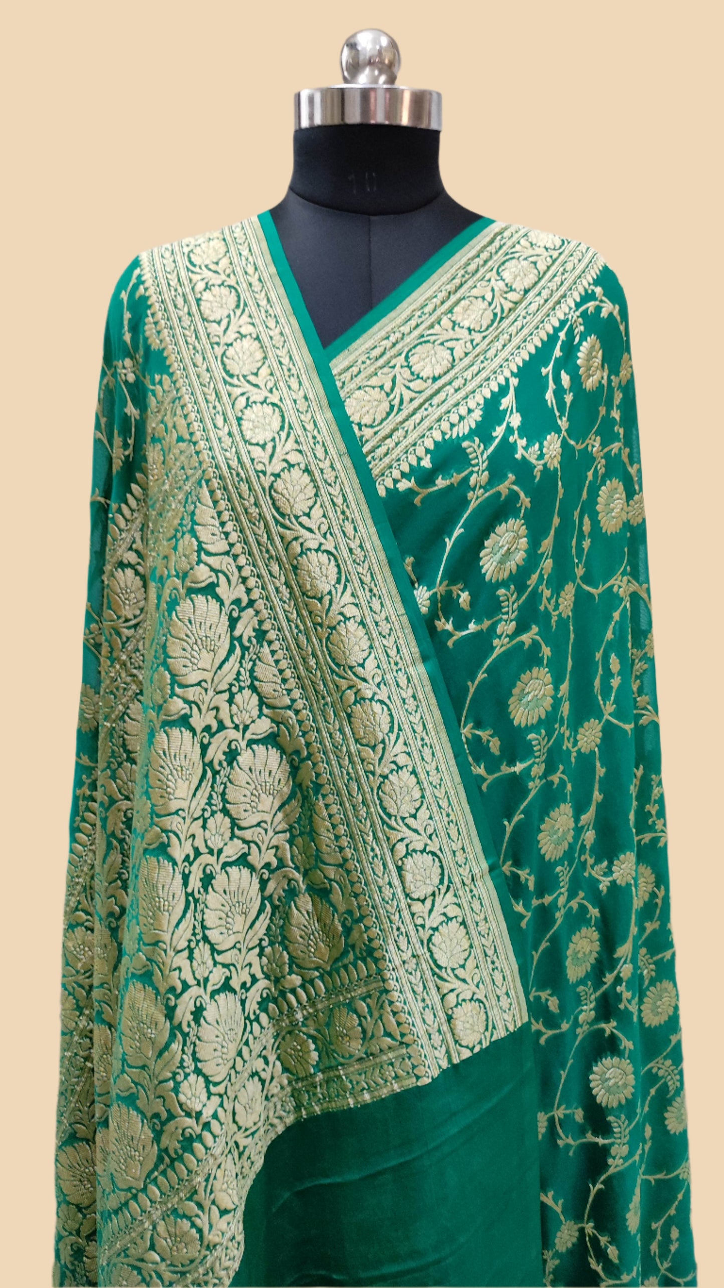 Pure Georgette Handloom Banarasi Saree - Gold zari