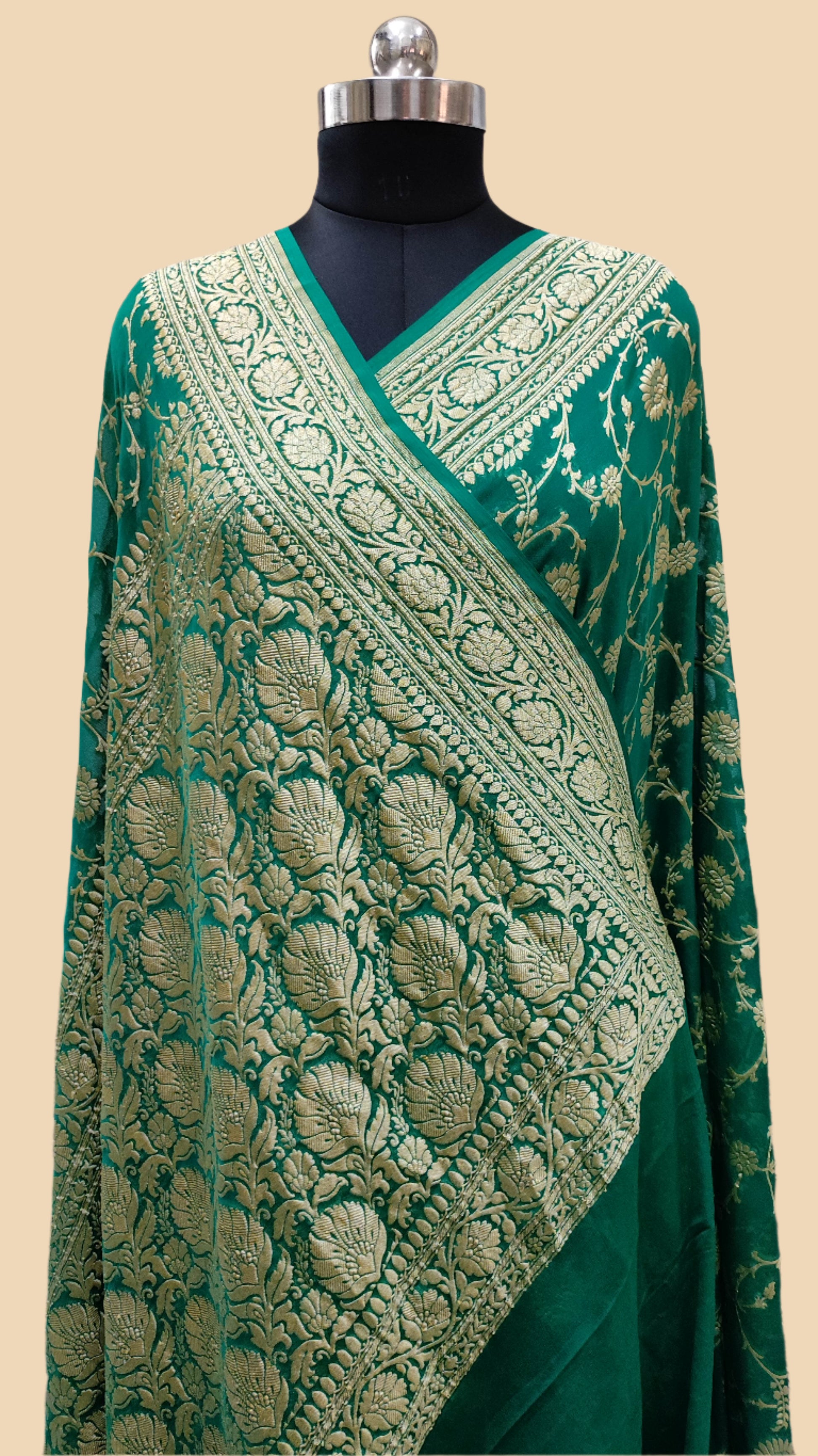 Pure Georgette Handloom Banarasi Saree - Gold zari