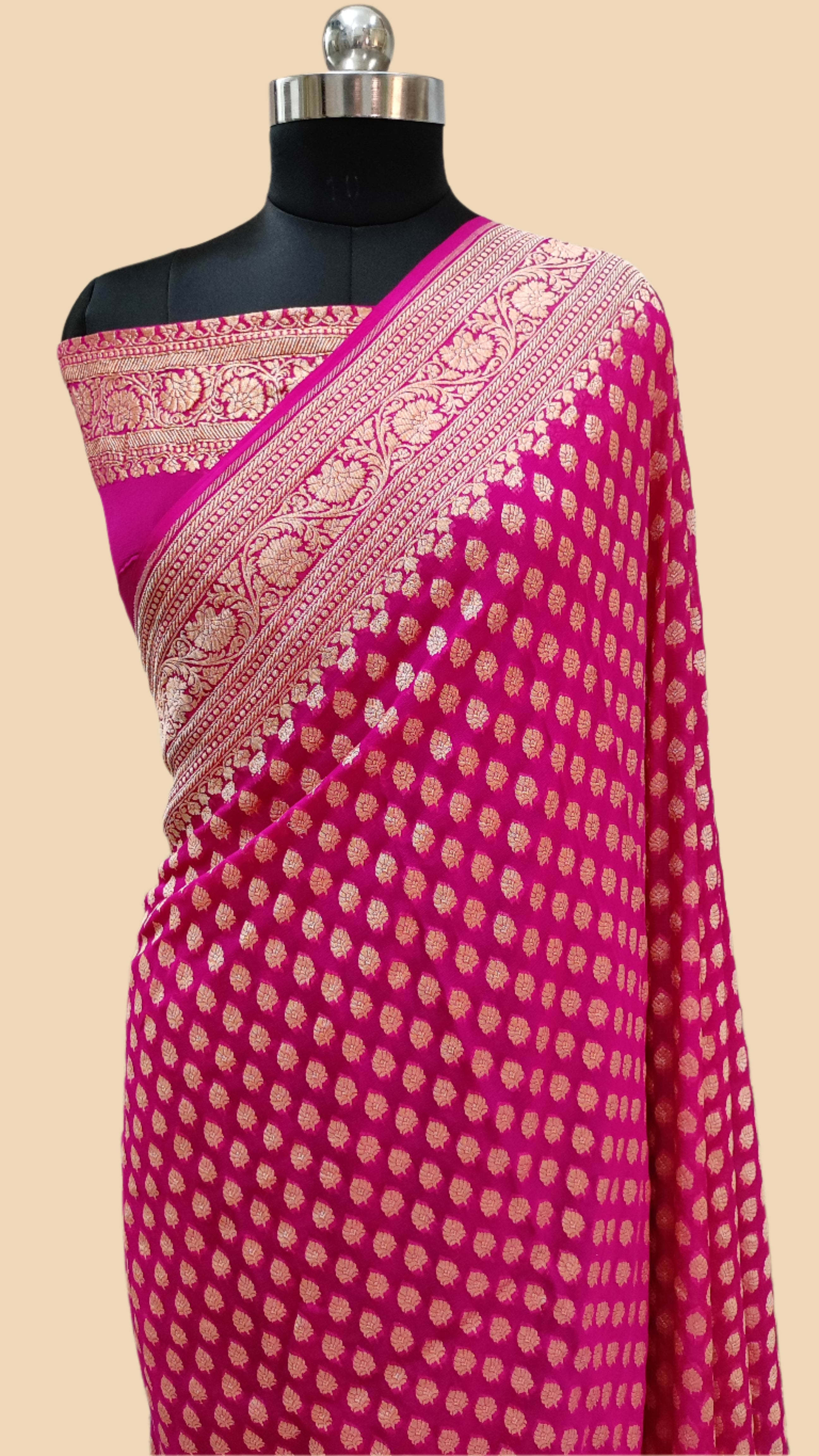 Pure Georgette Handloom Banarasi Saree - Gold zari