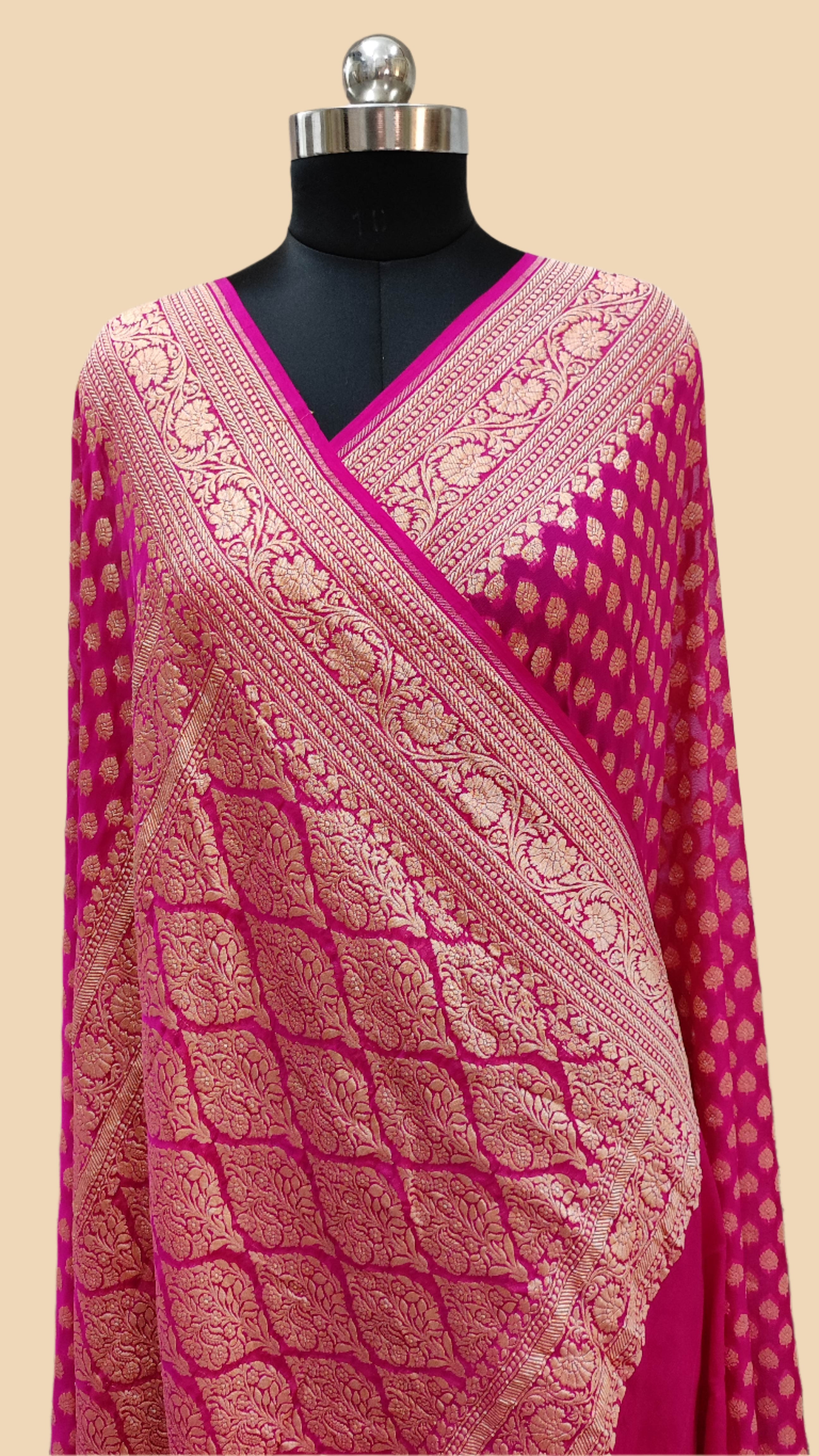 Pure Georgette Handloom Banarasi Saree - Gold zari