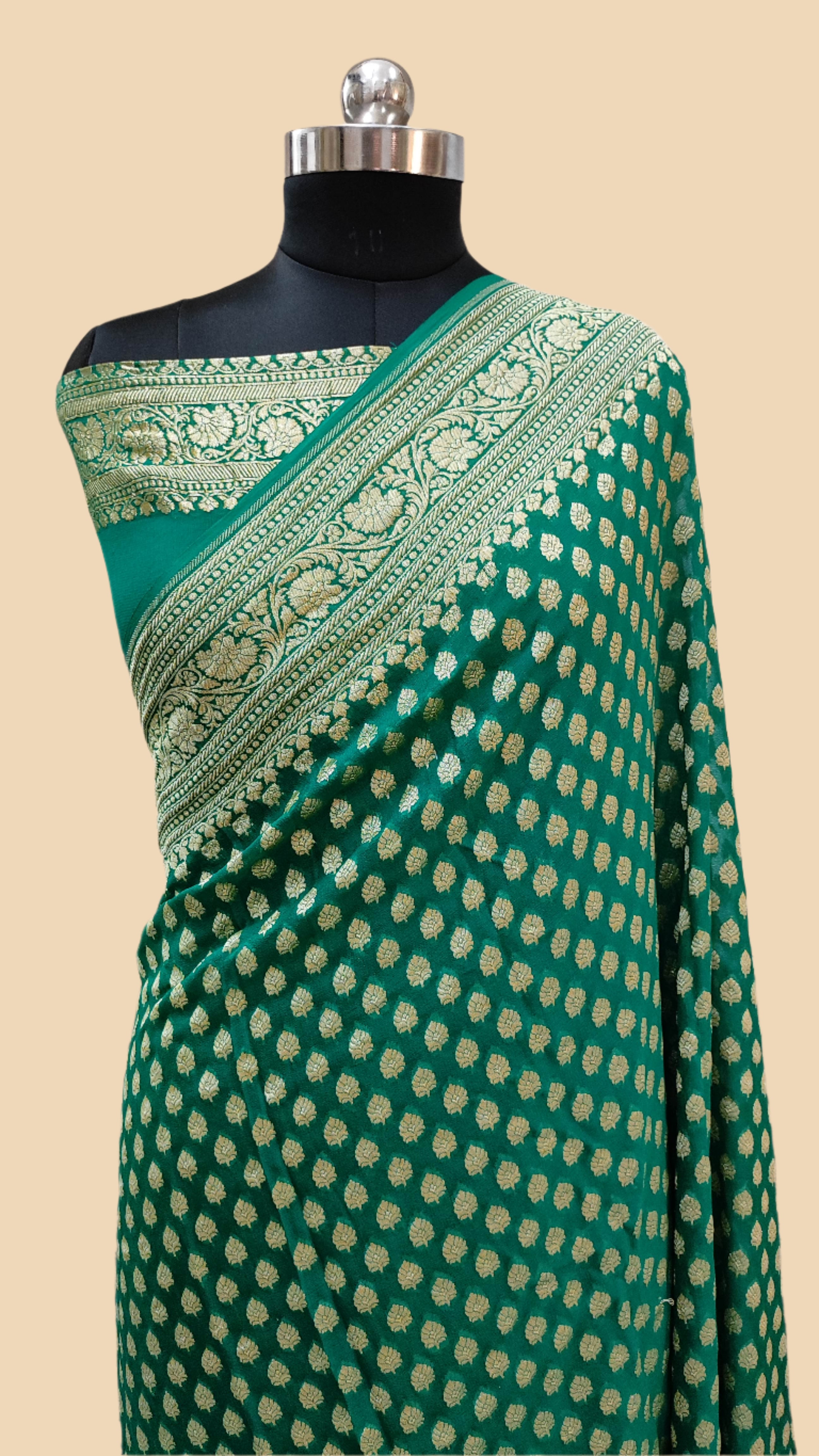 Pure Georgette Handloom Banarasi Saree - Gold zari