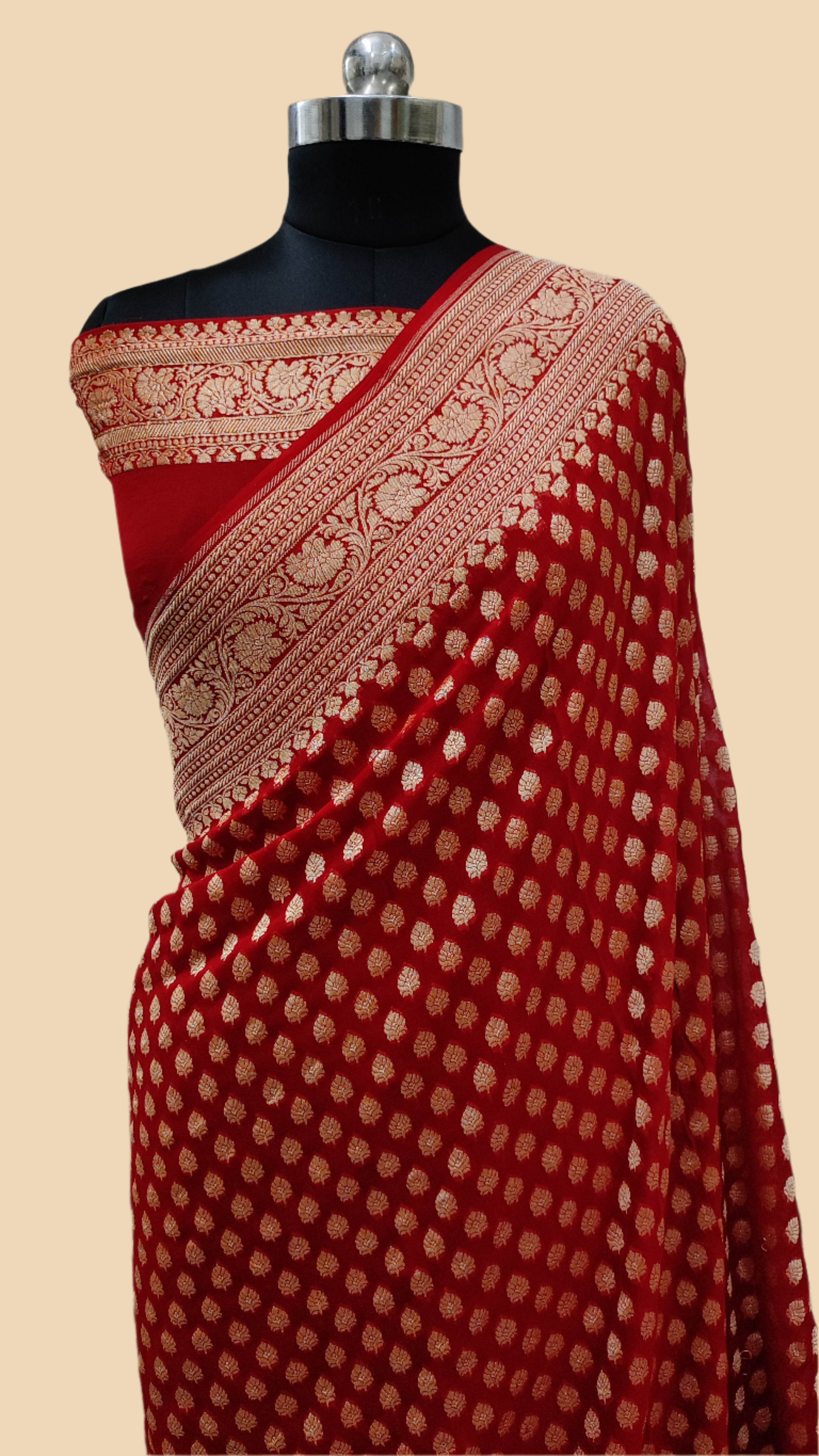 Pure Georgette Handloom Banarasi Saree - Gold zari