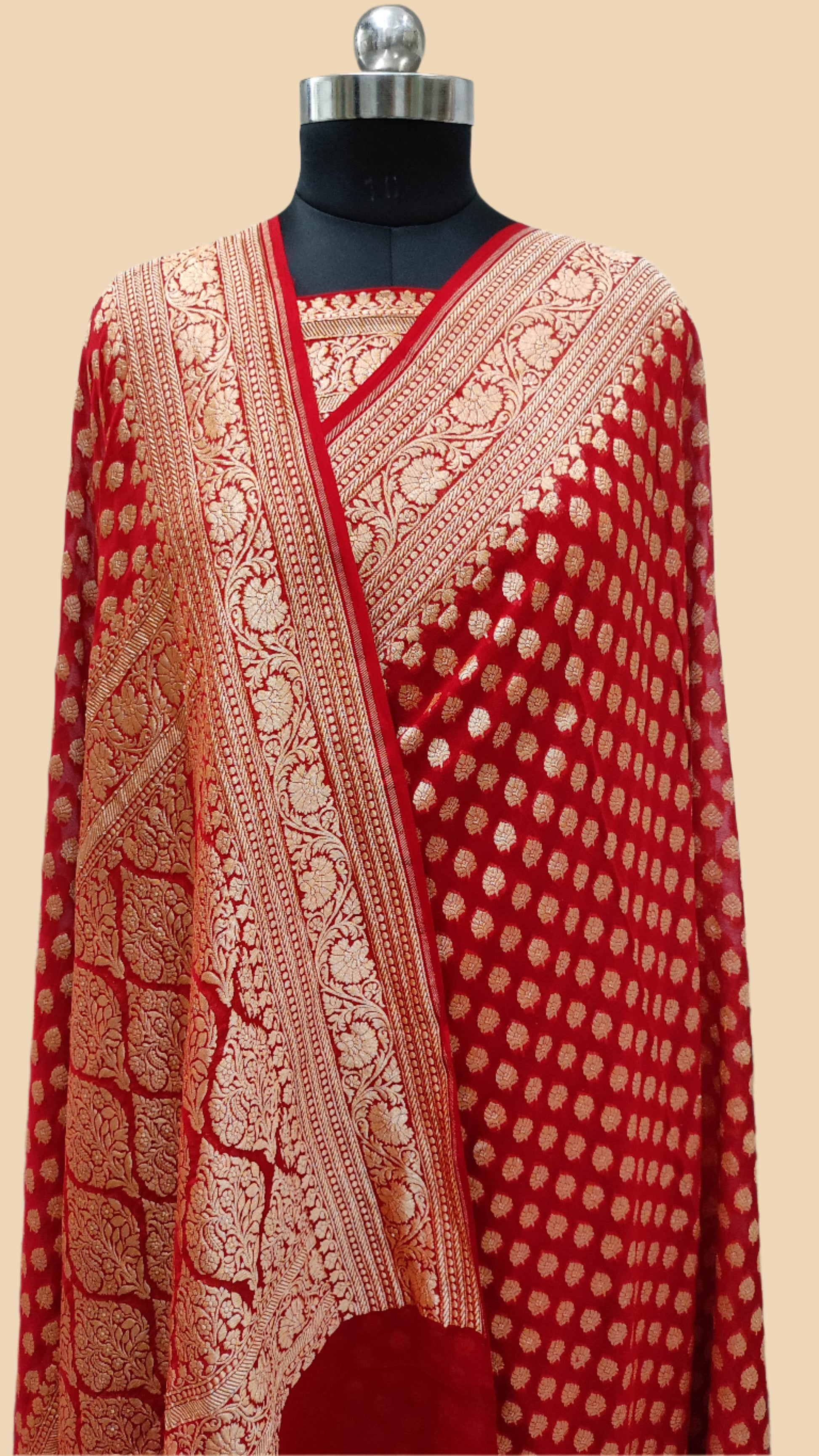 Pure Georgette Handloom Banarasi Saree - Gold zari