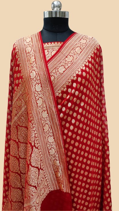 Pure Georgette Handloom Banarasi Saree - Gold zari