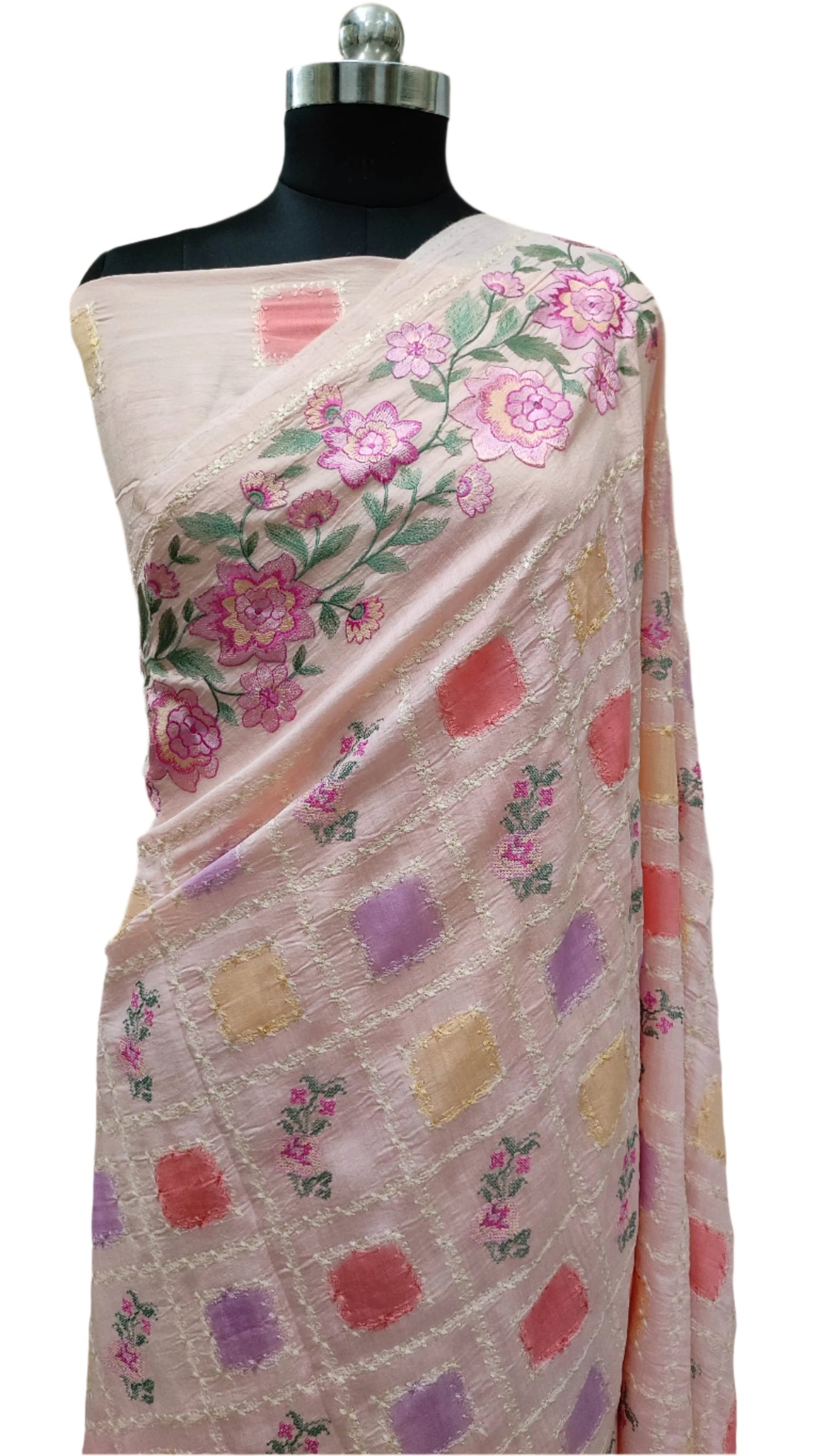 Pure Moonga Georgette Handloom Banarasi Saree With Chikankari & Handbrush Fabric