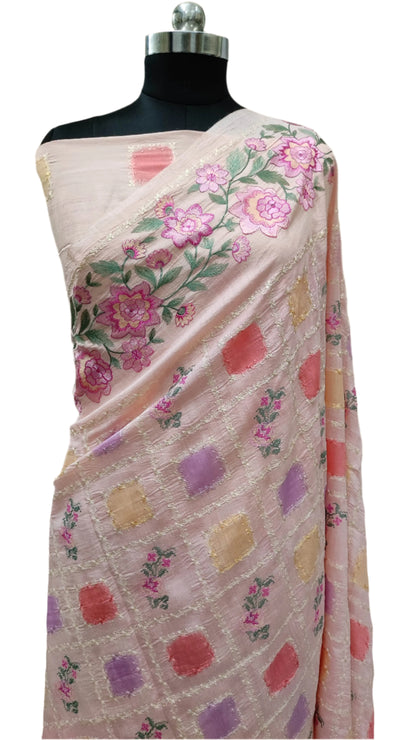 Pure Moonga Georgette Handloom Banarasi Saree With Chikankari & Handbrush Fabric