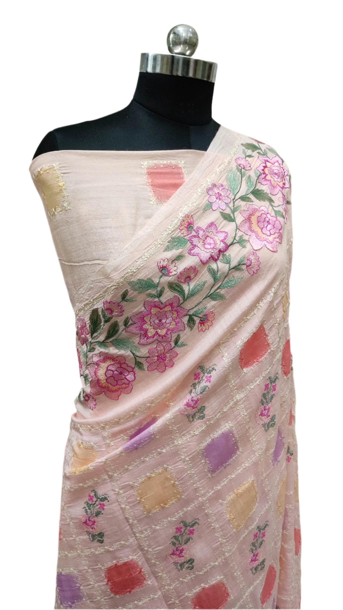 Pure Moonga Georgette Handloom Banarasi Saree With Chikankari & Handbrush Fabric