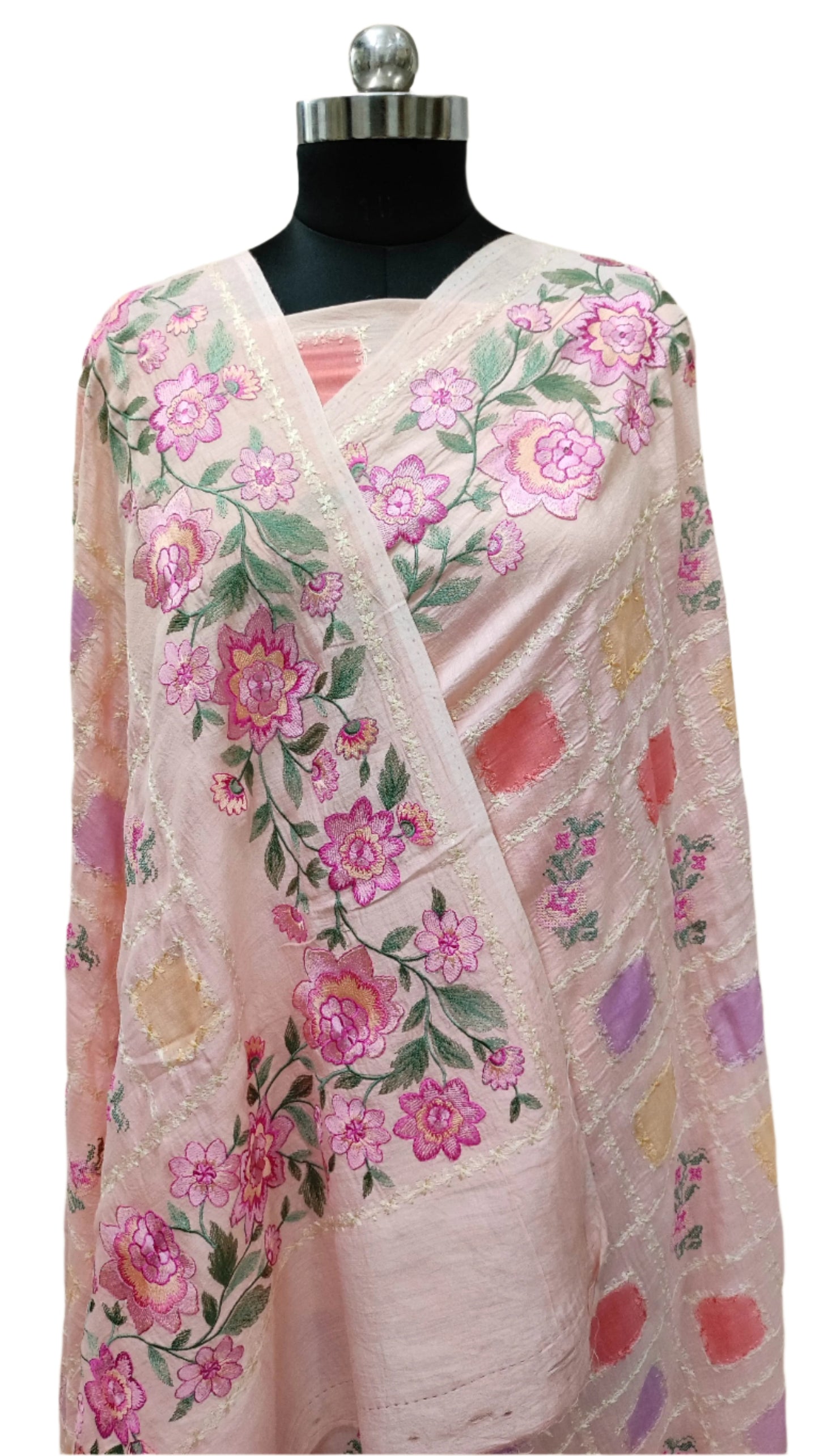 Pure Moonga Georgette Handloom Banarasi Saree With Chikankari & Handbrush Fabric