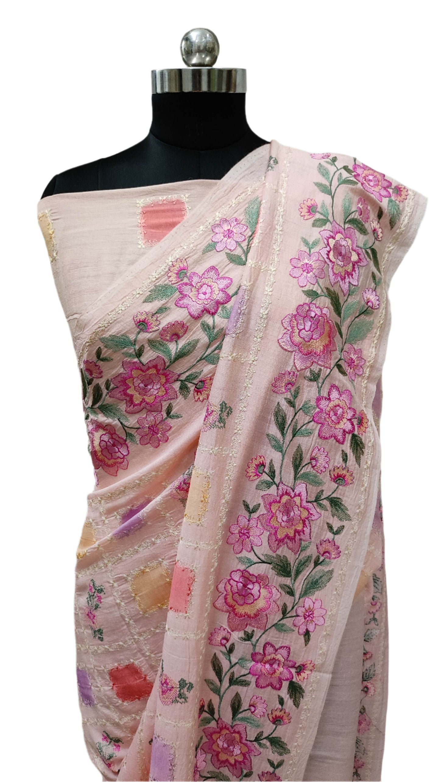 Pure Moonga Georgette Handloom Banarasi Saree With Chikankari & Handbrush Fabric