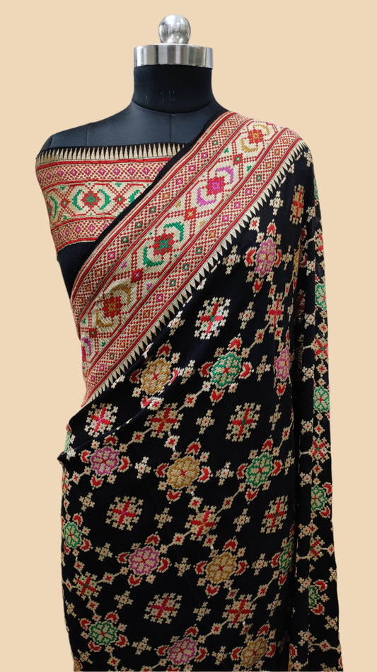 Pure Tilfi Georgette Banarasi Handloom Saree-Bhandhani Style