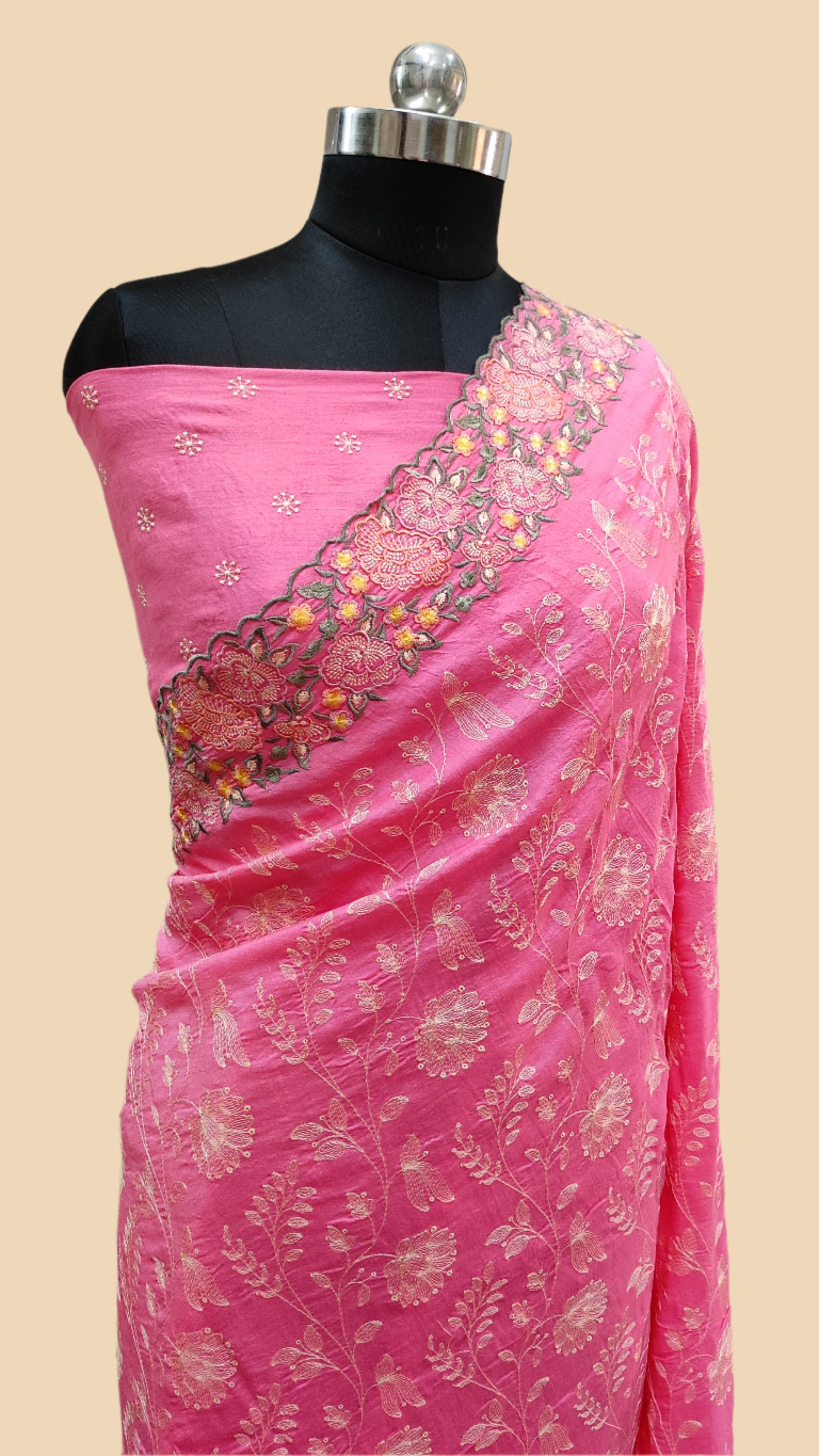 Pure Georgette Chikankari Handloom Banarasi Saree,