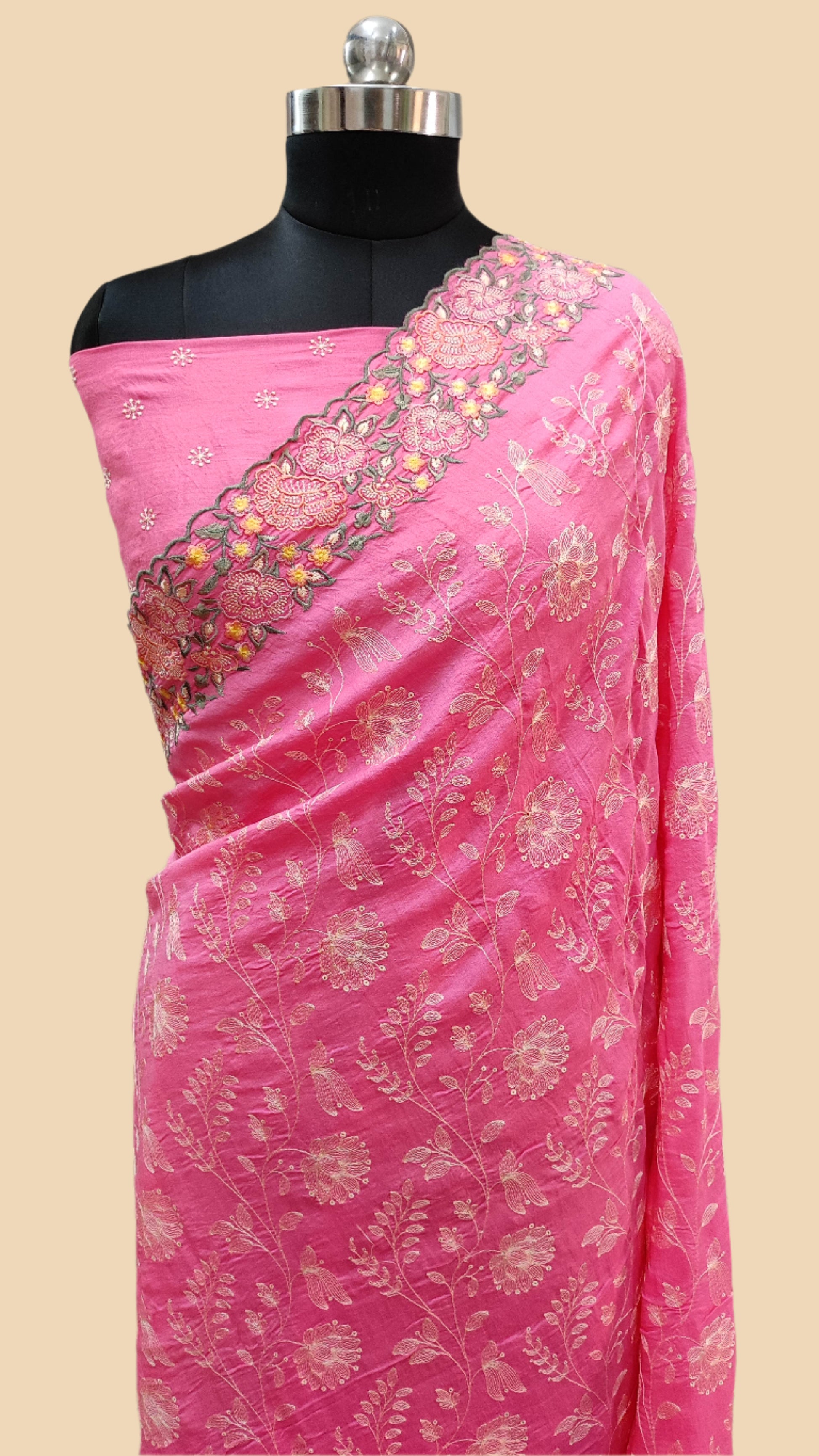 Pure Georgette Chikankari Handloom Banarasi Saree,