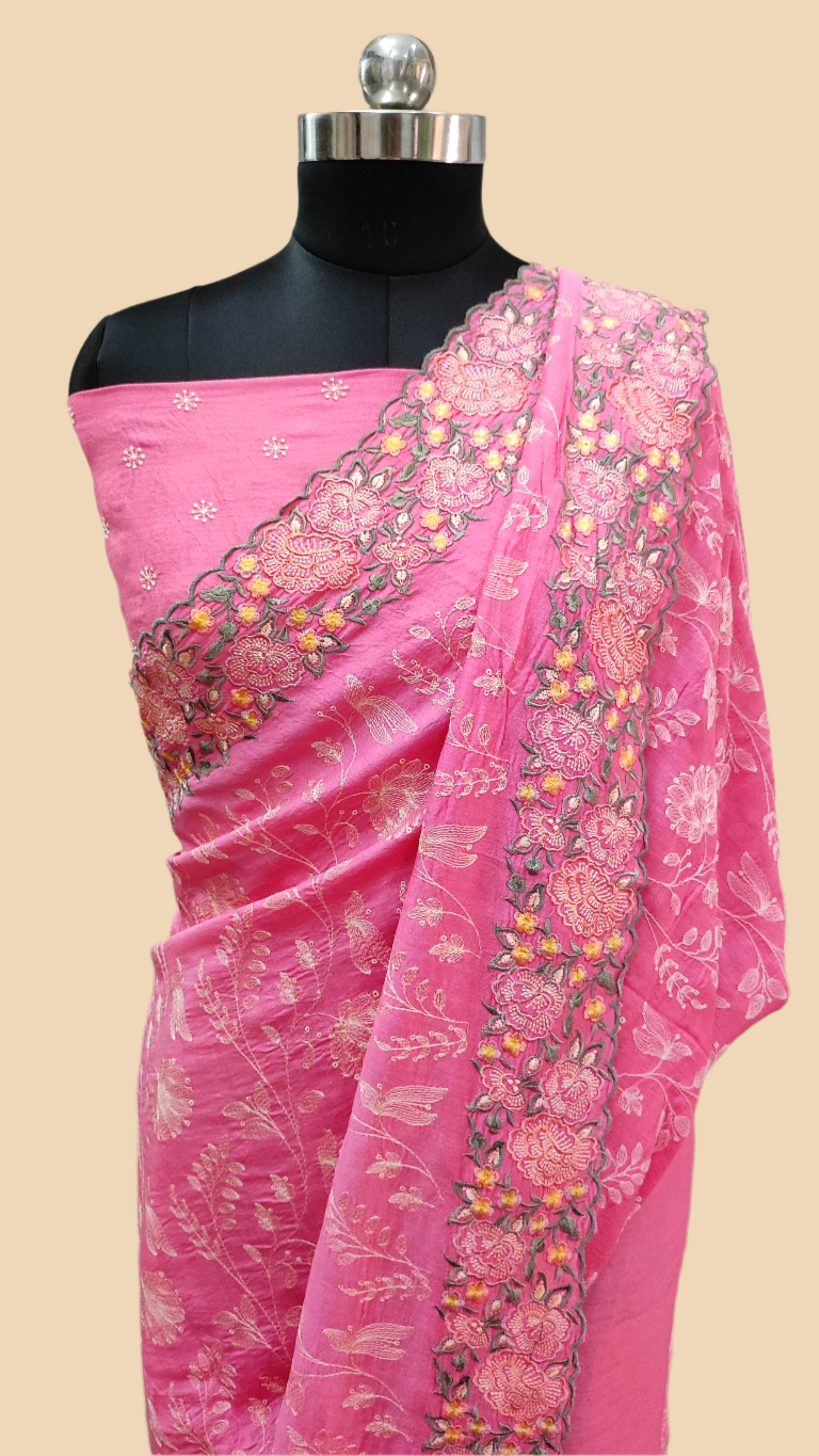 Pure Georgette Chikankari Handloom Banarasi Saree,