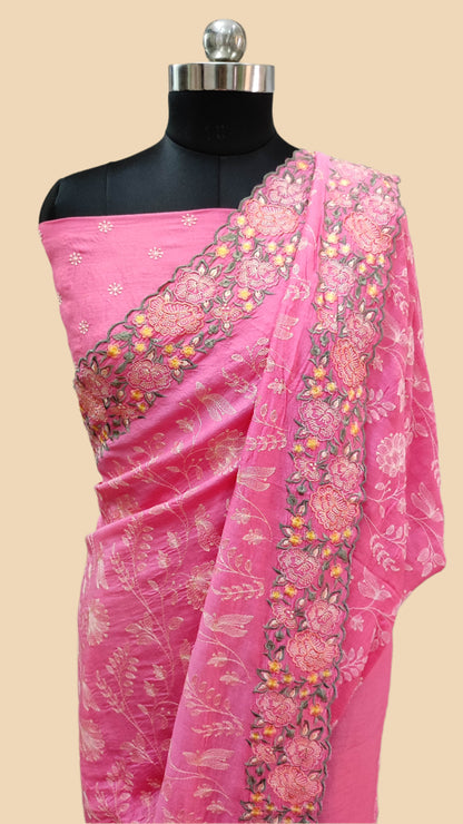 Pure Georgette Chikankari Handloom Banarasi Saree,