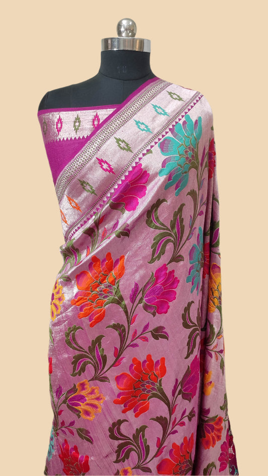 Pure Tussar Georgette Handloom Banarasi Saree Brocade