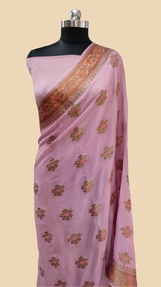 Khaddi Chiffon Handloom Banarasi Saree Antique Zari