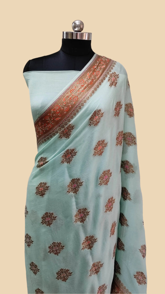 Khaddi Chiffon Handloom Banarasi Saree Antique Zari