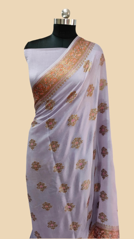 Khaddi Chiffon Handloom Banarasi Saree Antique Zari