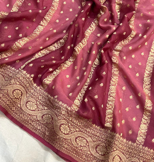 Multi Color Khaddi Georgette Handloom Banarasi Saree Antique Zari