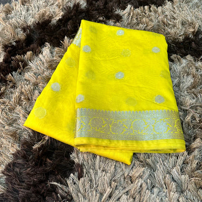 Georgette Khaddi Banarasi Saree-Yellow - The Weaver Banaras