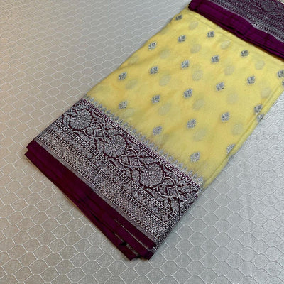 Katan Georgette Silk Handloom Banarasi Saree - The Weaver Banaras