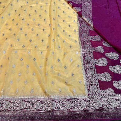 Katan Georgette Silk Handloom Banarasi Saree - The Weaver Banaras