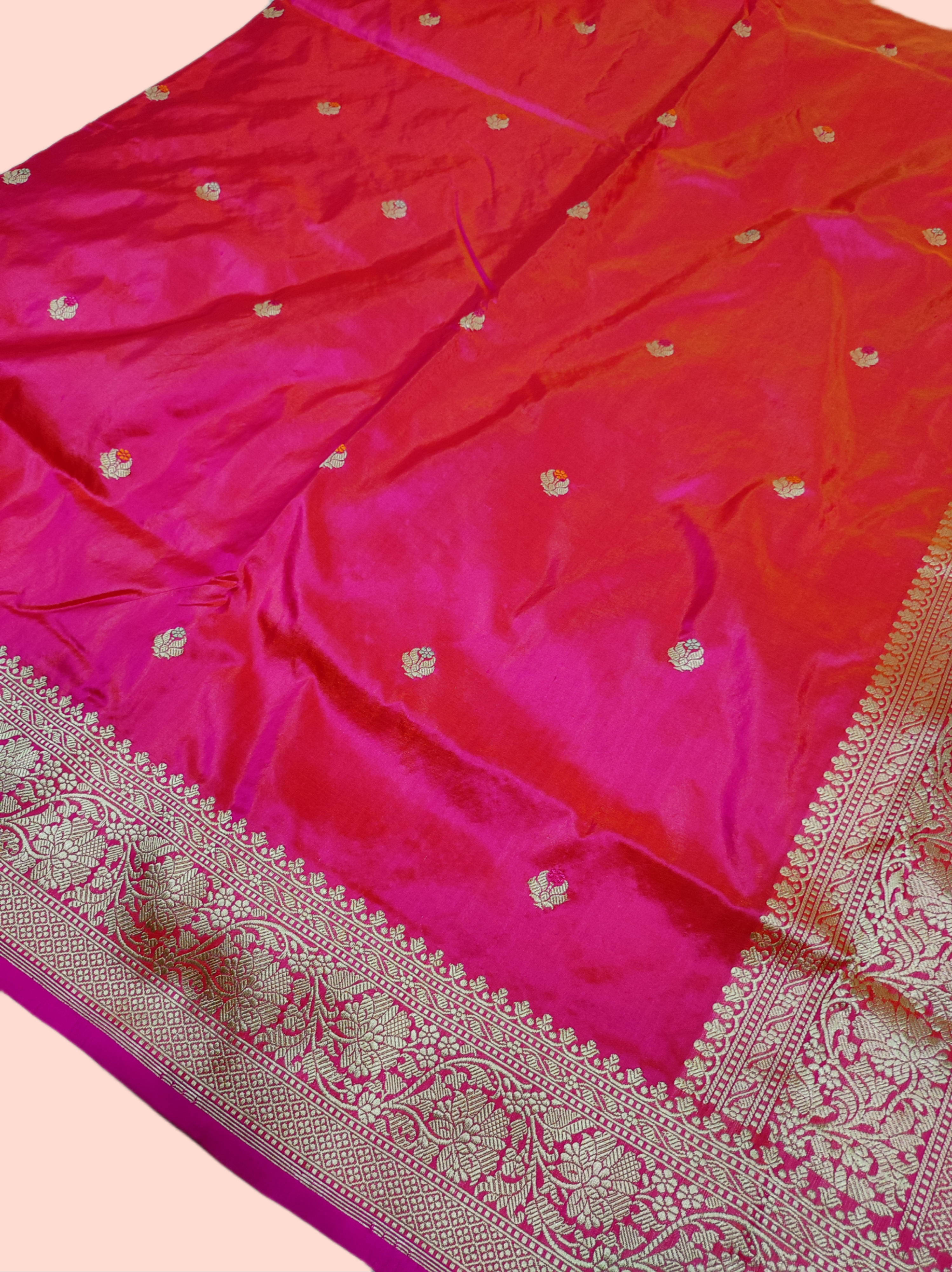 Pure Katan silk Handloom Banarasi Saree-Pink - THE WEAVER